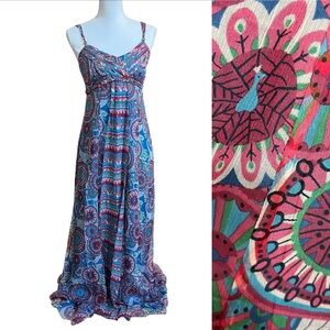 NWOT Monsoon Paisley Peacocks Silk Maxi Dress